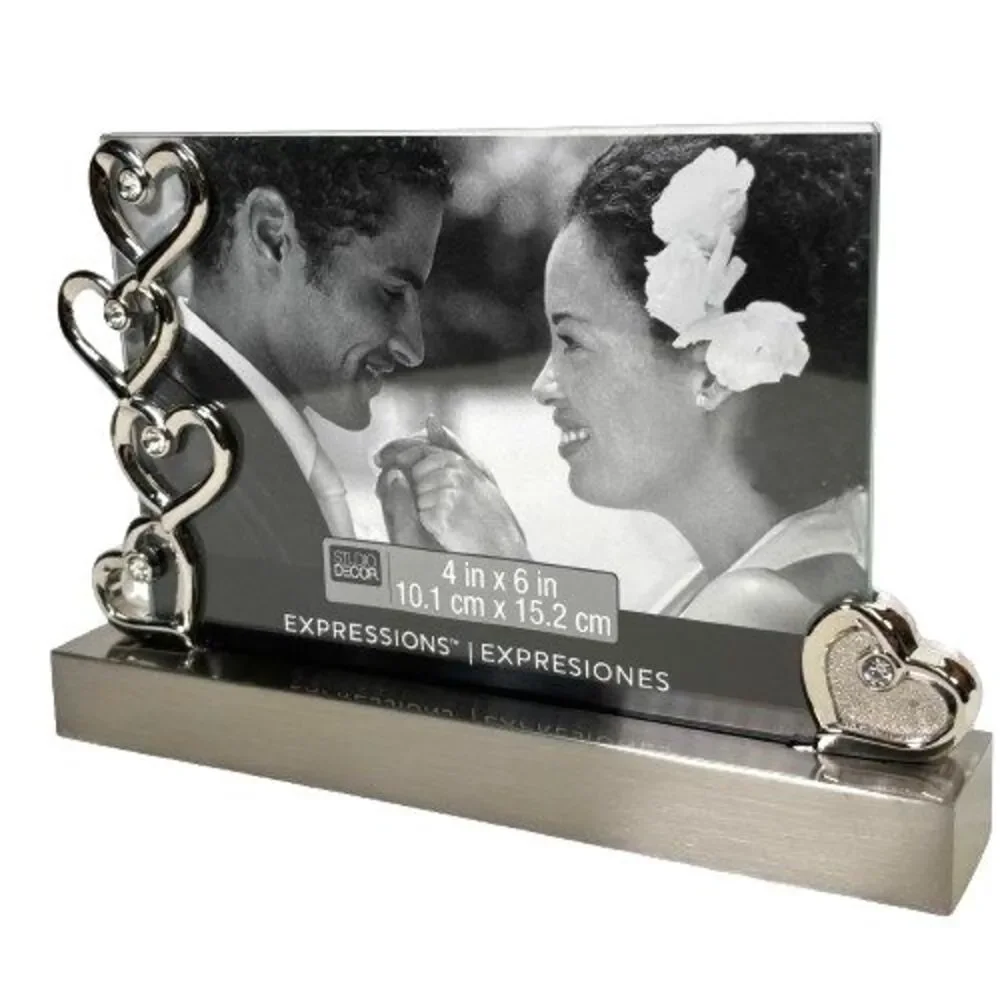 Silver Hearts Wedding Photo Frame Jeweled Rhinestones Expressions Studio Décor